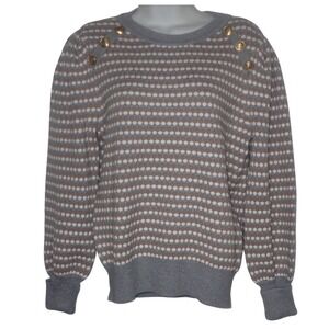 Belldini Crew Sweater Women M Gray‎ White Tan Viscose Decorative buttons New
